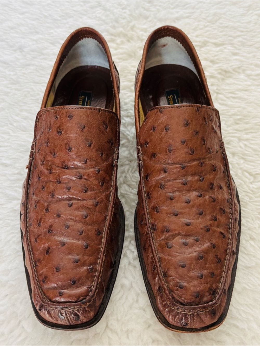 Stefano Ricci Ostrich Quill Genuine Brown leather Loafers Shoes size 9